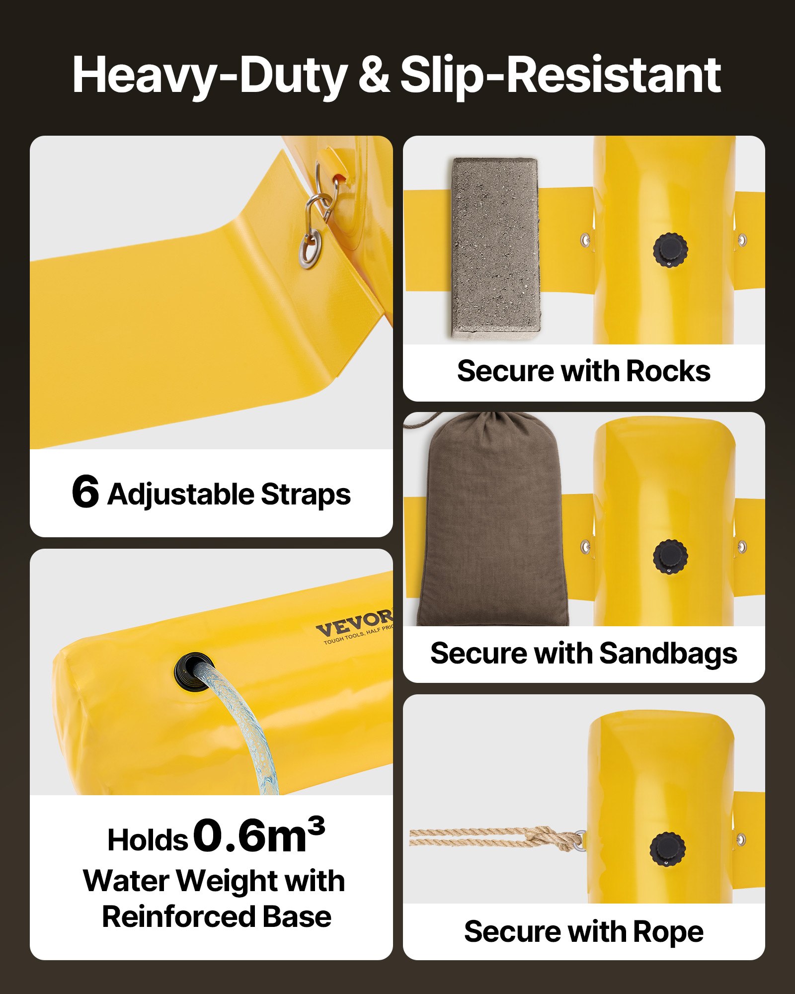 VEVOR Flood Barrier, 3.66 m Length x 51 cm Height Sandbag Alternative, Water Barrier for Flooding with Great Waterproof Effect, Reusable PVC Water Diversion Tubes, Flood Barriers for Home, Door, Garage