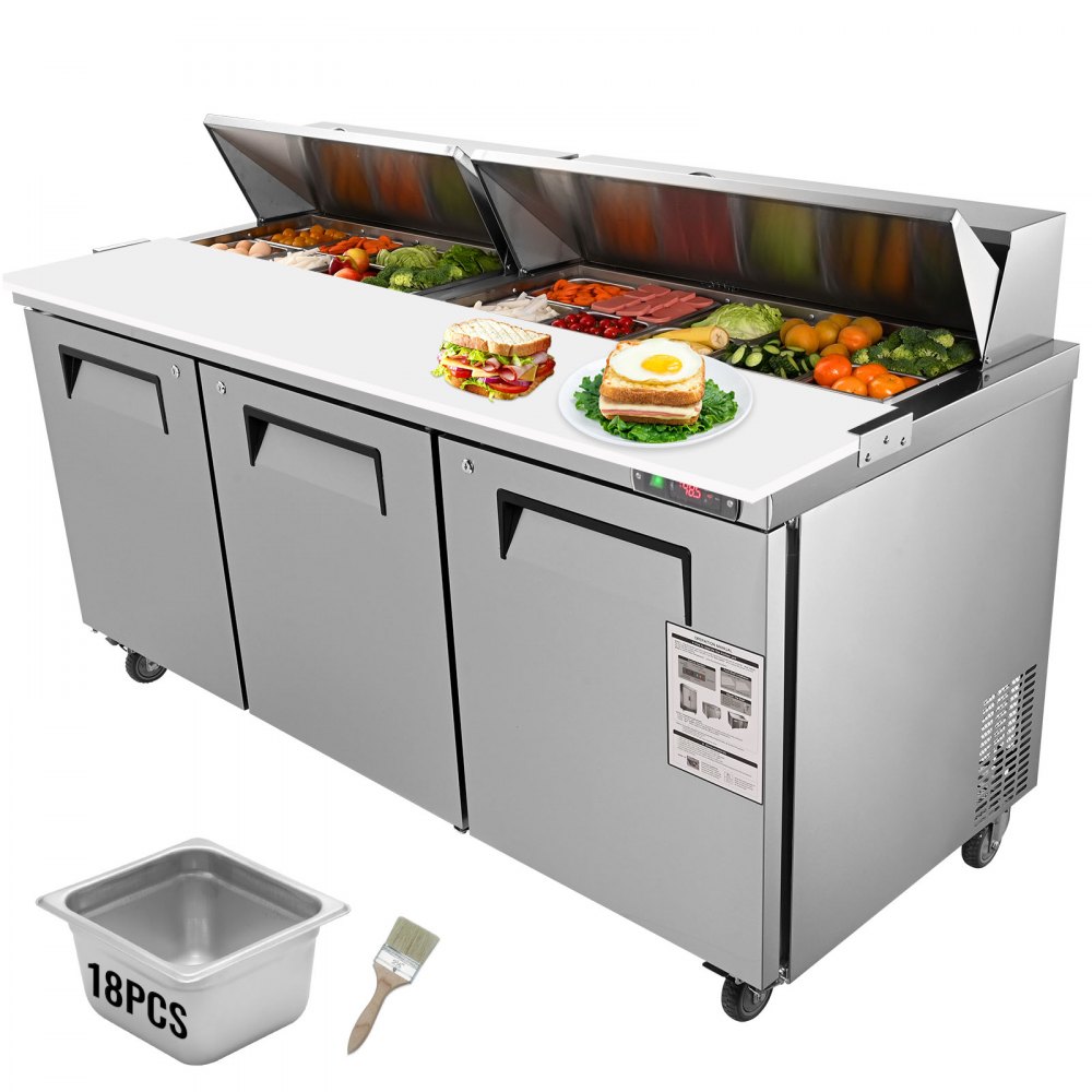 VEVOR Commercial Refrigerator 72 Sandwich & Salad Prep Table 17.73 Cu ft Stainless Steel Refrigerated Food Prep Station with 18 Pans Cut Board 3