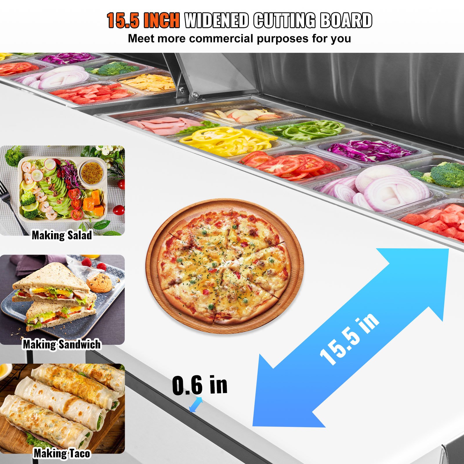 Commercial Refrigerator, 72" Sandwich & Salad Prep Table, 17.73 Cu. Ft Stainless Steel Refrigerated Food Prep Station with 18 Pans, Cut Board, 3 Door Worktop Fridge with lock for Restaurant Commercial Refrigerator, 72" Sandwich & Salad Prep Table, 17.73 Cu. Ft Stainless Steel Refrigerated Food Prep Station with 18 Pans, Cut Board, 3 Door Worktop Fridge with lock for Restaurant