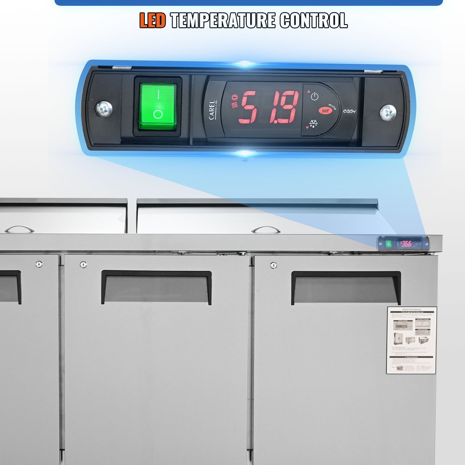 Commercial Refrigerator, 72" Sandwich & Salad Prep Table, 17.73 Cu. Ft Stainless Steel Refrigerated Food Prep Station with 18 Pans, Cut Board, 3 Door Worktop Fridge with lock for Restaurant Commercial Refrigerator, 72" Sandwich & Salad Prep Table, 17.73 Cu. Ft Stainless Steel Refrigerated Food Prep Station with 18 Pans, Cut Board, 3 Door Worktop Fridge with lock for Restaurant