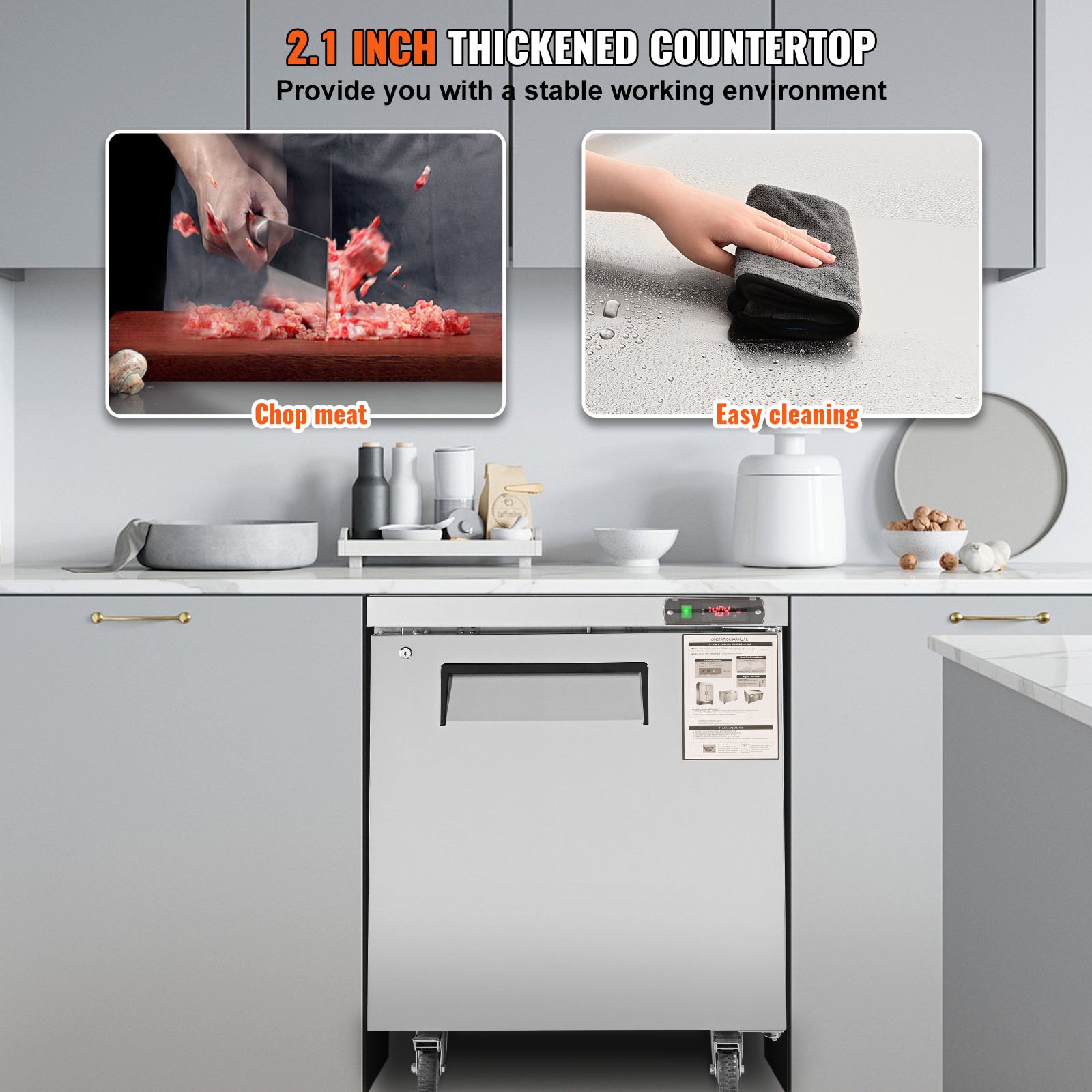 Commercial Refrigerator, 28" Undercounter Worktop Refrigerator, 7.4 Cu. Ft Thick Stainless Steel Refrigerated Food Prep Station Fan Cooling Single Door Worktop Fridge with lock for Bar Commercial Refrigerator, 28" Undercounter Worktop Refrigerator, 7.4 Cu. Ft Thick Stainless Steel Refrigerated Food Prep Station Fan Cooling Single Door Worktop Fridge with lock for Bar