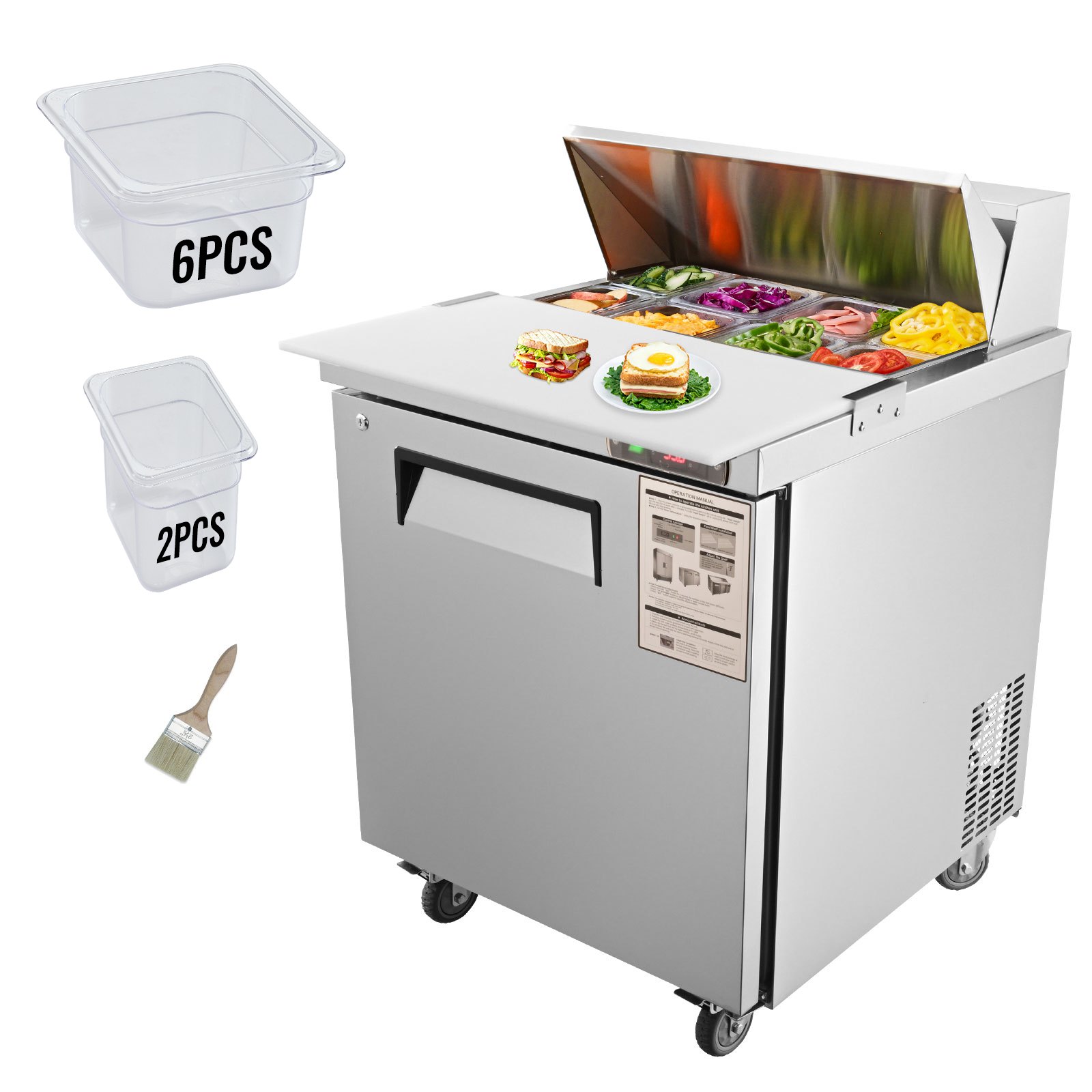 Sandwich Prep Table, 7.42 Cu. Ft. Salad Single-door Refrigerated Prep Table, 28-inch Food Prep Fridge, Commercial Stainless Steel Prep Refrigerator Table for Restaurant, Bar, Shop, Silver Sandwich Prep Table, 7.42 Cu. Ft. Salad Single-door Refrigerated Prep Table, 28-inch Food Prep Fridge, Commercial Stainless Steel Prep Refrigerator Table for Restaurant, Bar, Shop, Silver