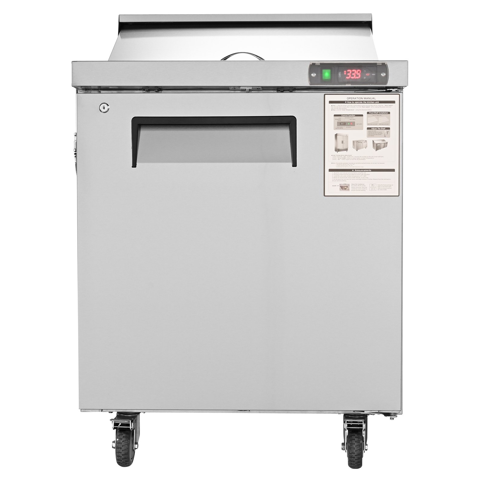 VEVOR Sandwich Prep Table, 7.42 Cu. Ft. Salad Single-door Refrigerated Prep Table, 28-inch Food Prep Fridge, Commercial Stainless Steel Prep Refrigerator Table for Restaurant, Bar, Shop, Silver