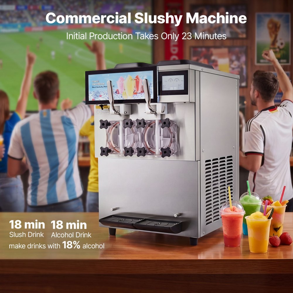 VEVOR Commercial Slushy Machine, 2 x 12L / 3.17 Gal Double Tanks, Cool and Freeze Modes, Stainless Steel Margarita Smoothie Frozen Drink Maker, Slushie Machine for Party Cafes Restaurants Bars Home