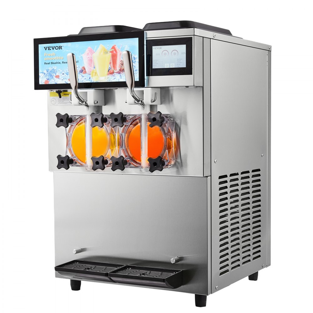 VEVOR Commercial Slushy Machine, 2 x 12L / 3.17 Gal Double Tanks, Cool and Freeze Modes, Stainless Steel Margarita Smoothie Frozen Drink Maker, Slushie Machine for Party Cafes Restaurants Bars Home