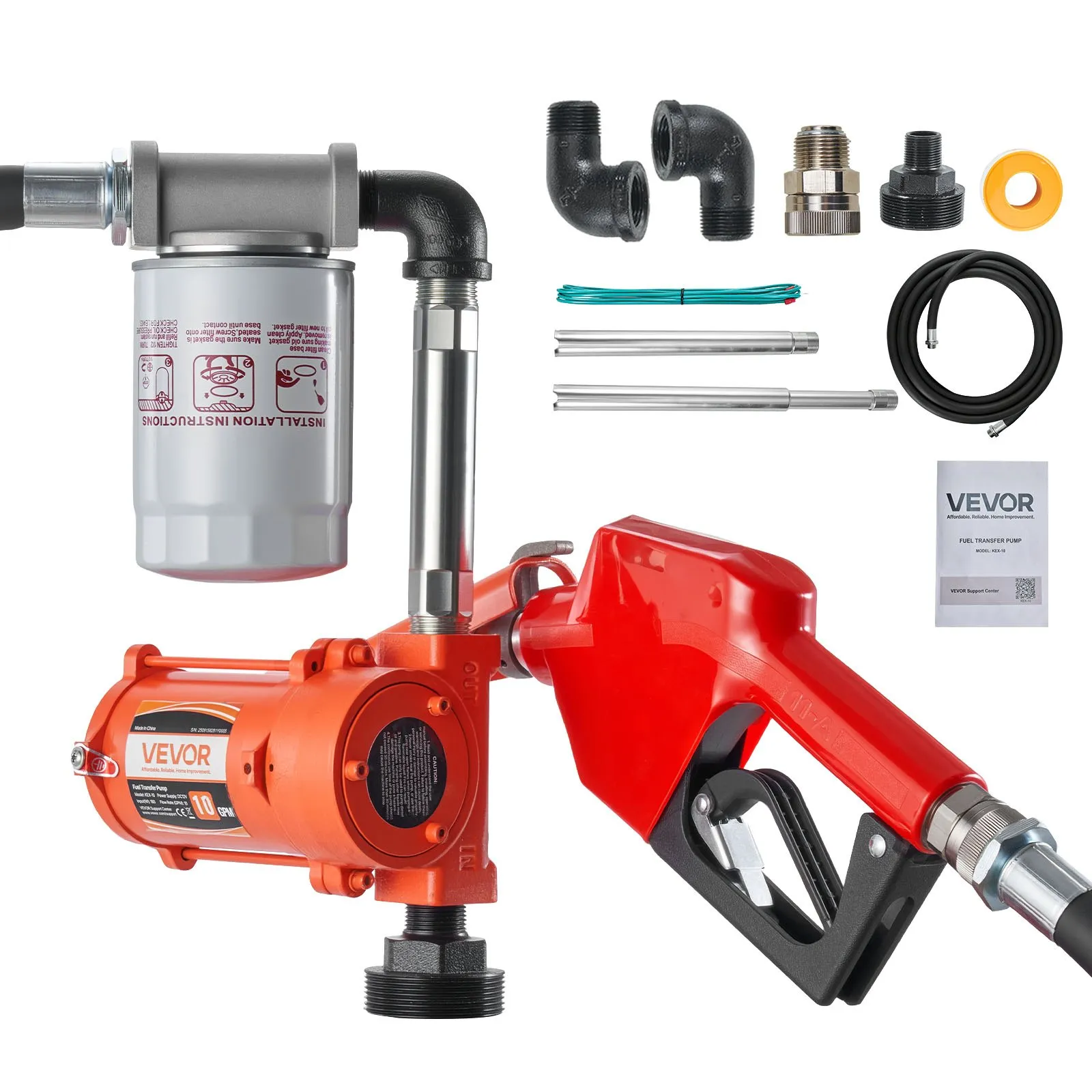 VEVOR Fuel Transfer Pump, 12V DC 10 GPM, Portable Diesel Transfer Pump Kit, with Auto Shut-Off Nozzle, Discharge Hose, Overheat Protection, Power Cable, Explosion-Proof, for Gasoline Diesel Kerosene