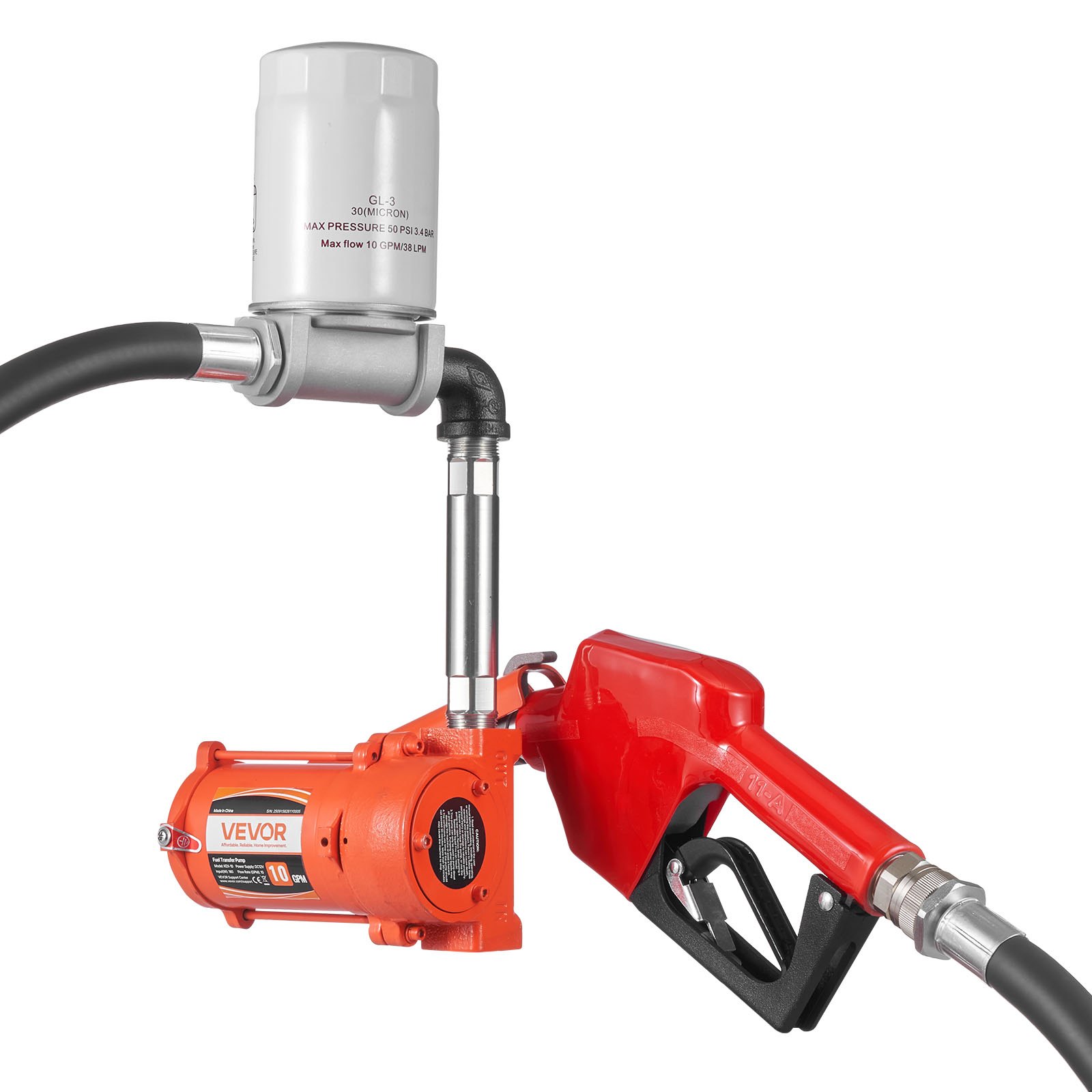 VEVOR Fuel Transfer Pump, 12V DC 10 GPM, Portable Diesel Transfer Pump Kit, with Auto Shut-Off Nozzle, Discharge Hose, Overheat Protection, Power Cable, Explosion-Proof, for Gasoline Diesel Kerosene
