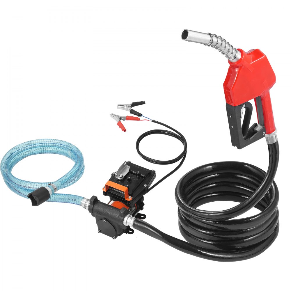 VEVOR Fuel Transfer Pump, 12V DC 57L/min(15 GPM) 186W(1/4 HP), Portable Electric Diesel Transfer Pump with Auto Shut-Off Fuel Nozzle, Long Inlet & Outlet Hose for Gasoline, Diesel, Kerosene, Methanol Blends