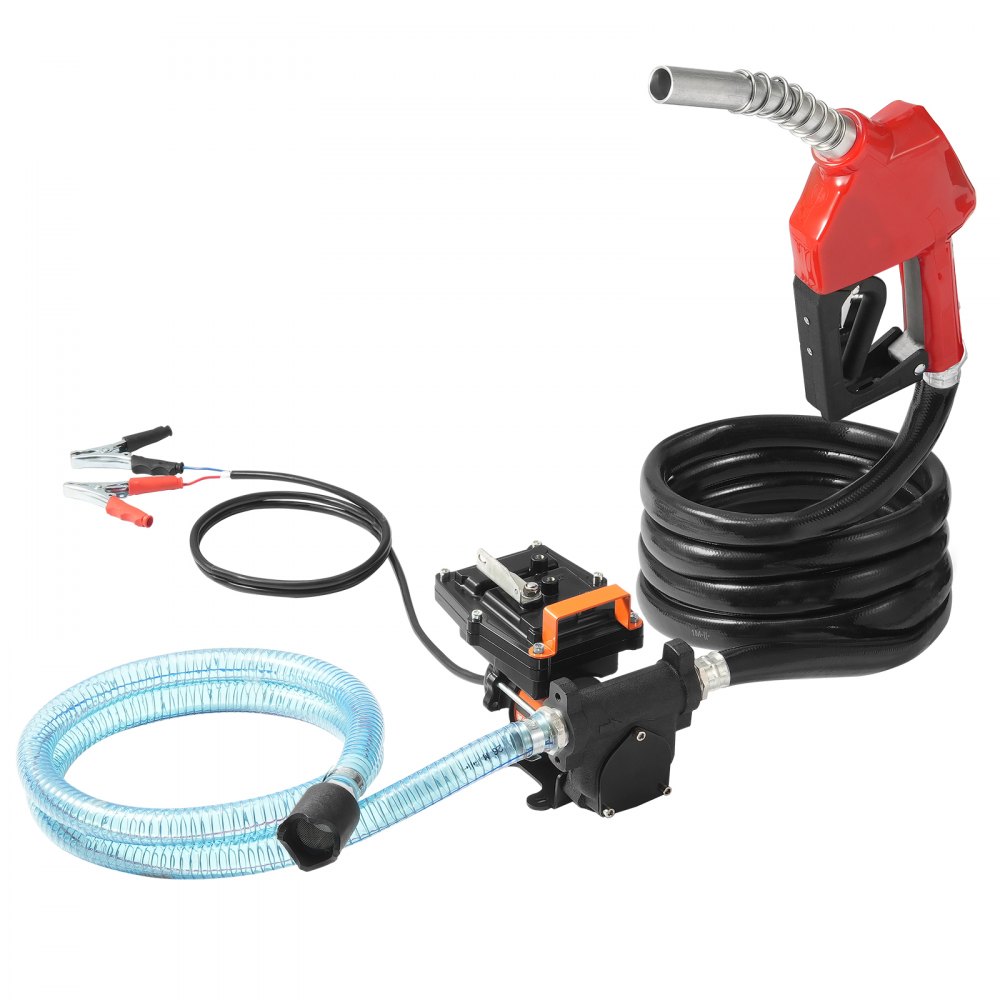VEVOR Fuel Transfer Pump, 12V DC 57L/min(15 GPM) 186W(1/4 HP), Portable Electric Diesel Transfer Pump with Auto Shut-Off Fuel Nozzle, Long Inlet & Outlet Hose for Gasoline, Diesel, Kerosene, Methanol Blends