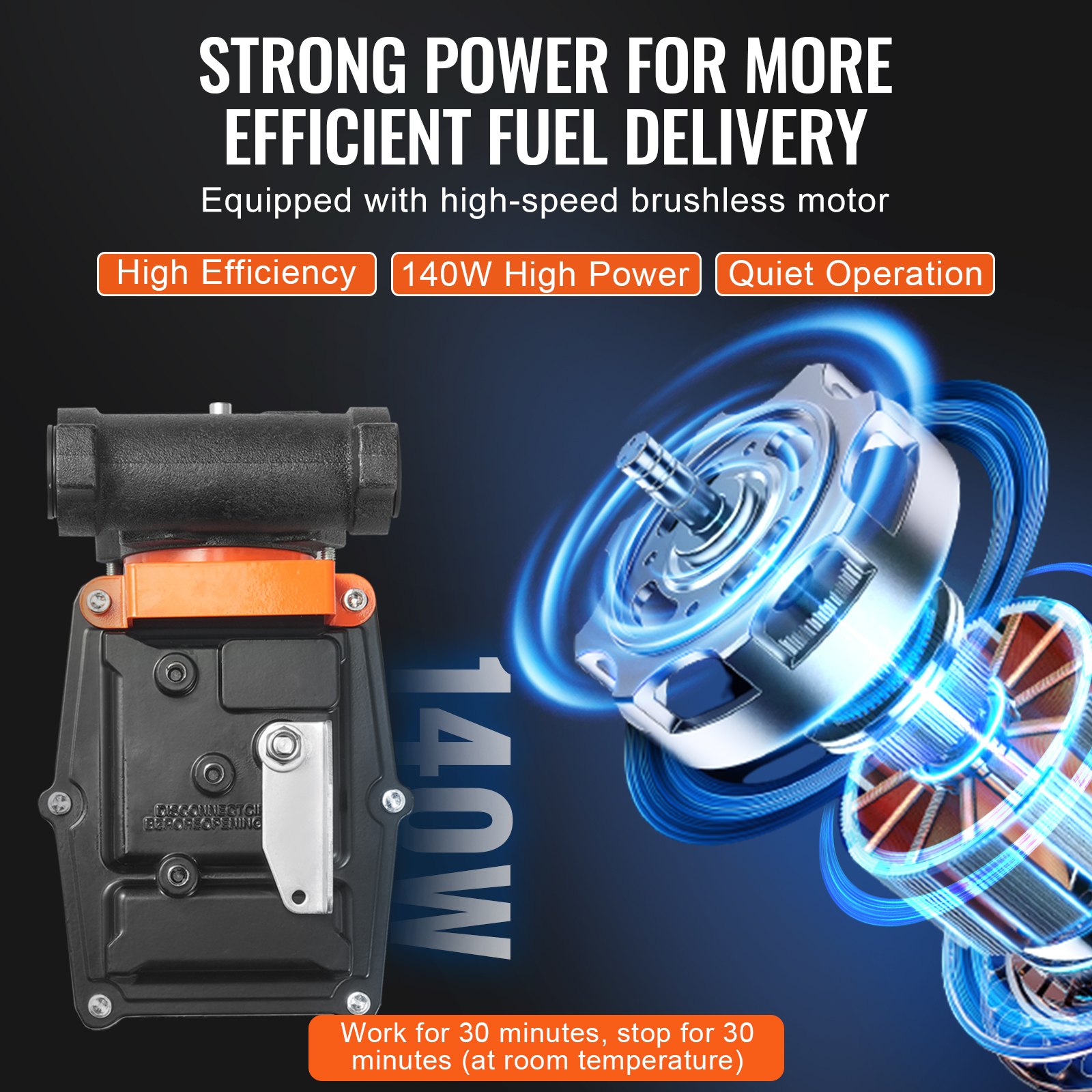 VEVOR Fuel Transfer Pump, 12V DC 57L/min(15 GPM) 186W(1/4 HP), Portable Electric Diesel Transfer Pump with Auto Shut-Off Fuel Nozzle, Long Inlet & Outlet Hose for Gasoline, Diesel, Kerosene, Methanol Blends