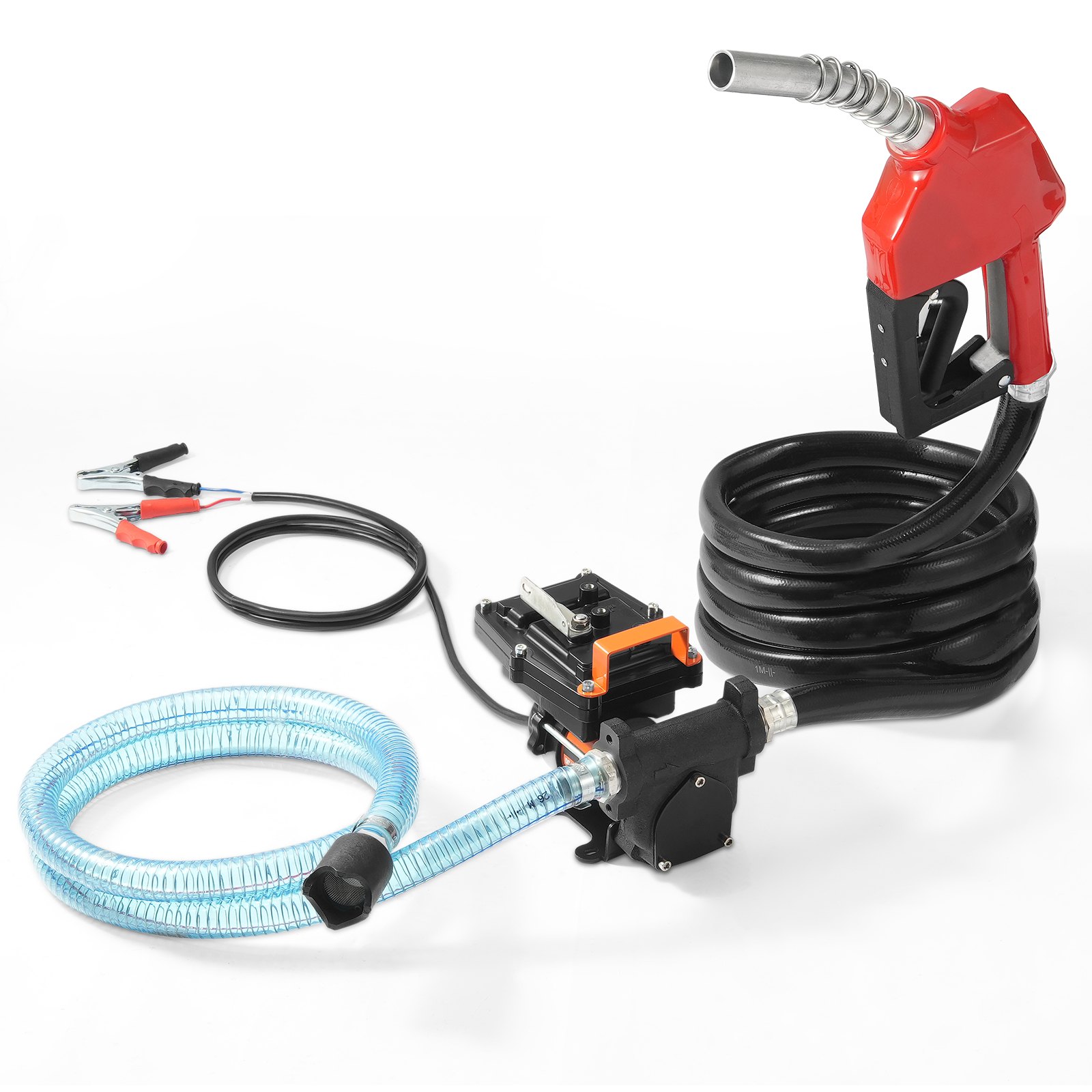 VEVOR Fuel Transfer Pump, 12V DC 57L/min(15 GPM) 186W(1/4 HP), Portable Electric Diesel Transfer Pump with Auto Shut-Off Fuel Nozzle, Long Inlet & Outlet Hose for Gasoline, Diesel, Kerosene, Methanol Blends