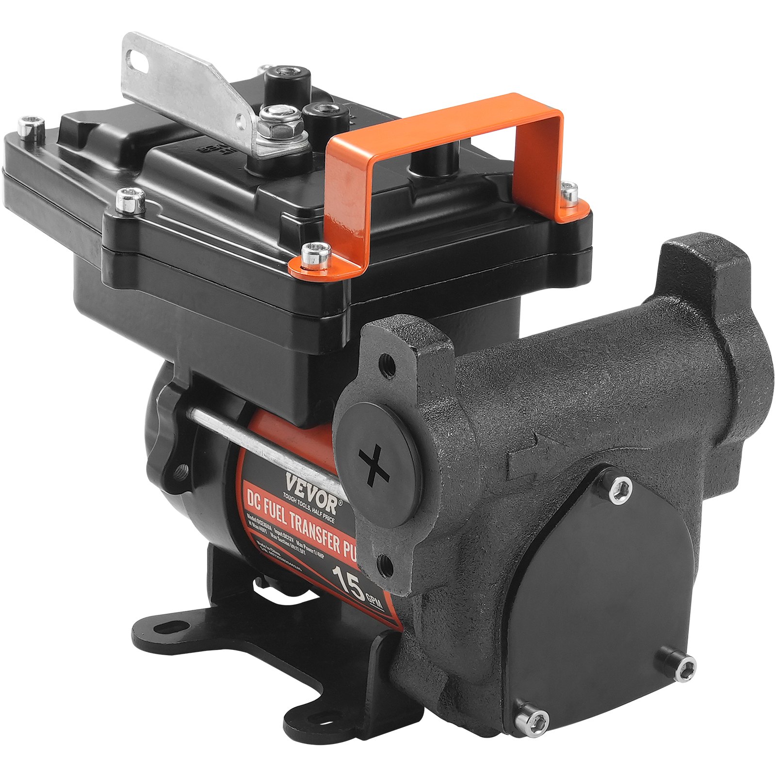 VEVOR Fuel Transfer Pump, 12V DC 57L/min(15 GPM) 186W(1/4 HP), Portable Electric Diesel Transfer Pump with Auto Shut-Off Fuel Nozzle, Long Inlet & Outlet Hose for Gasoline, Diesel, Kerosene, Methanol Blends
