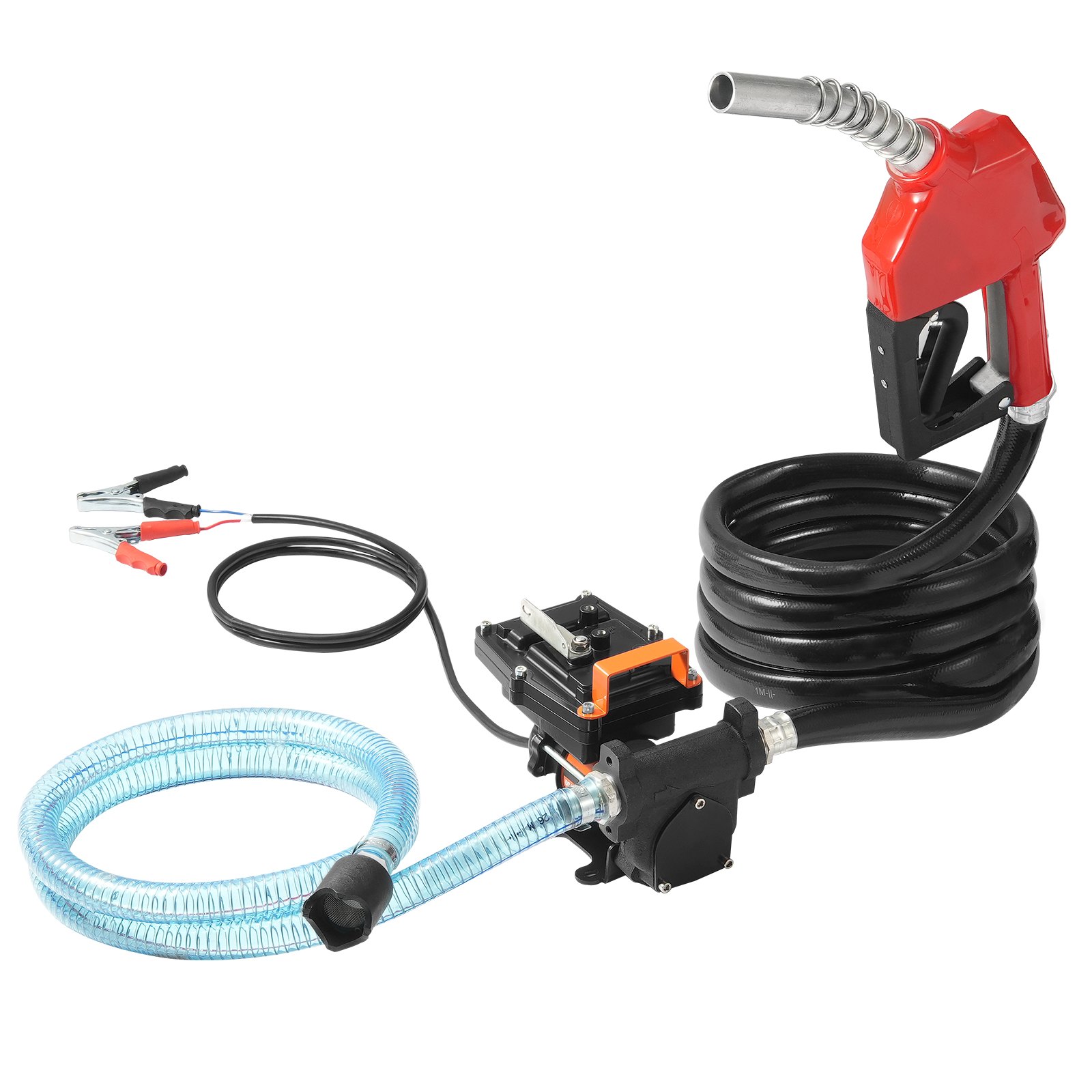 VEVOR Fuel Transfer Pump, 12V DC 57L/min(15 GPM) 186W(1/4 HP), Portable Electric Diesel Transfer Pump with Auto Shut-Off Fuel Nozzle, Long Inlet & Outlet Hose for Gasoline, Diesel, Kerosene, Methanol Blends