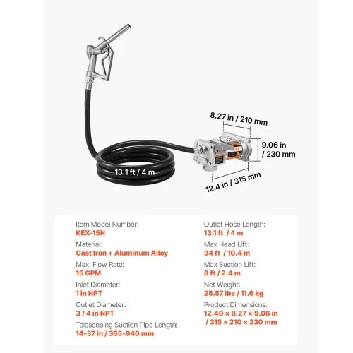 Kütusepump 12 V, 57 l/min, 1/3 hj, manuaalpüstoliga — pilt 7