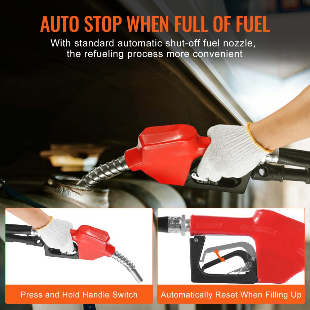 VEVOR Fuel Transfer Pump, 12V DC 30L/min(8 GPM) 124W(1/6 HP), Portable Electric Diesel Transfer Pump with Auto Shut-Off Fuel Nozzle, Long Inlet & Outlet Hose for Gasoline, Diesel, Kerosene, Methanol Blends