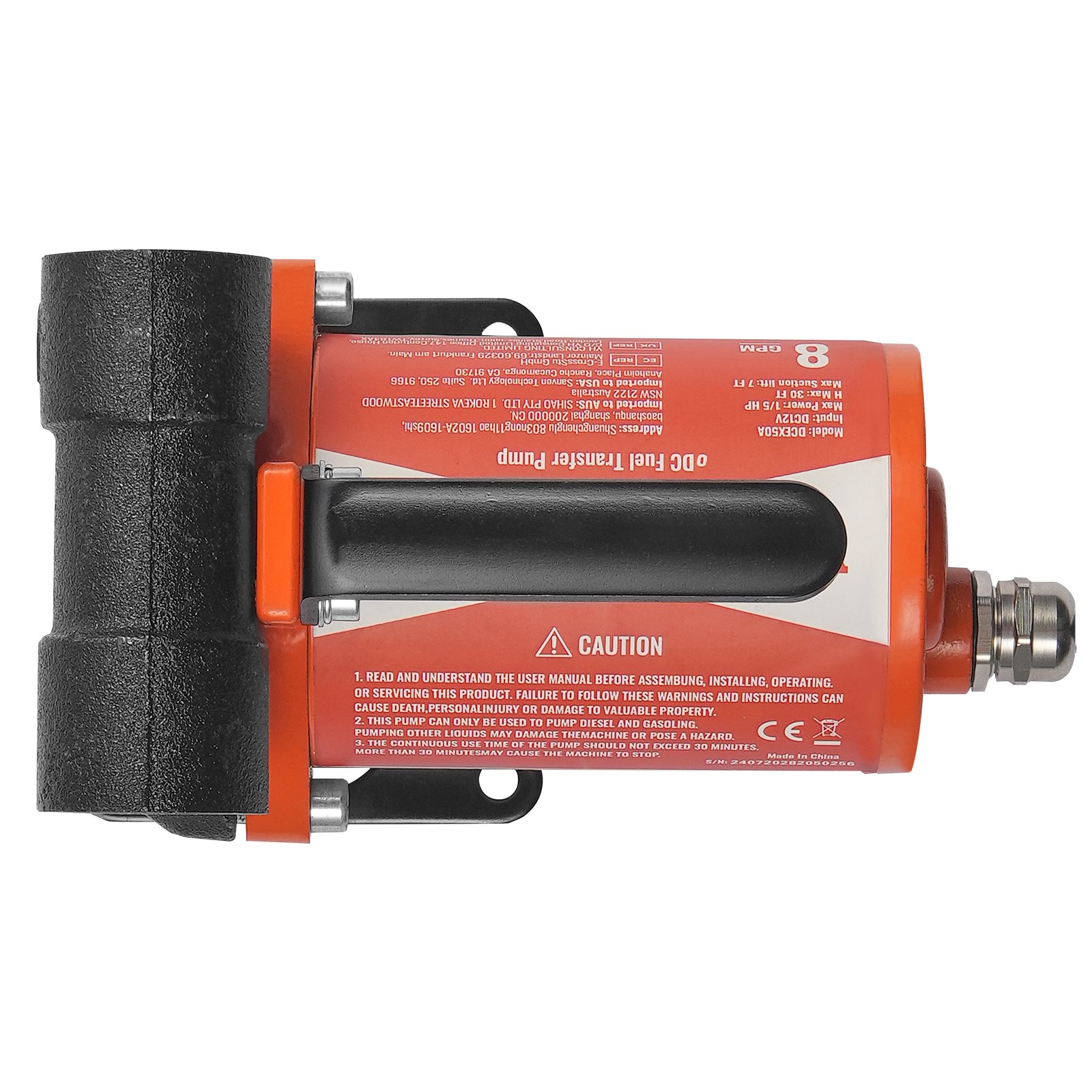 VEVOR Fuel Transfer Pump, 12V DC 30L/min(8 GPM) 124W(1/6 HP), Portable Electric Diesel Transfer Pump with Auto Shut-Off Fuel Nozzle, Long Inlet & Outlet Hose for Gasoline, Diesel, Kerosene, Methanol Blends