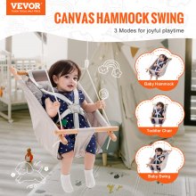 VEVOR Canvas Hammock Swing 3 Modes Baby Swing 5-Point Harness Indoor Outdoor