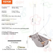 VEVOR Canvas Hammock Swing 3 Modes Baby Swing 5-Point Harness Indoor Outdoor