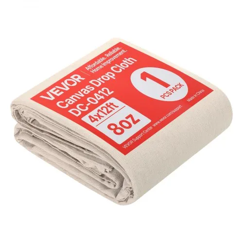 VEVOR Canvas Drop Cloth, 4x12 ft Painters Drop Cloth for Painting, 8oz All Purpose Canvas Tarp for Furniture & Floor Protection, Cotton Fabric Paint Tarp for Curtains, Tablecloths, Washable & Reusable