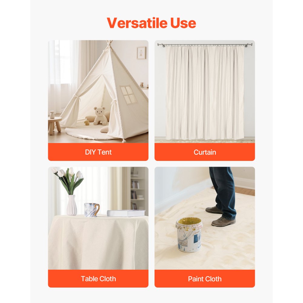VEVOR Canvas Drop Cloth, 9x12 ft Pack of 2, Painters Drop Cloth for Painting, 8oz All Purpose Canvas Tarp for Furniture & Floor Protection, Cotton Fabric Paint Tarp for Curtains, Washable & Reusable