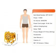 VEVOR Portable Ventilator, 16" Heavy Duty Cylinder Fan, 1100W Strong Shop Exhaust Fan 4240CFM, 16.4ft Power Cord (No charging head), Industrial Utility Blower for Sucking Dust, Smoke Home/Workplace