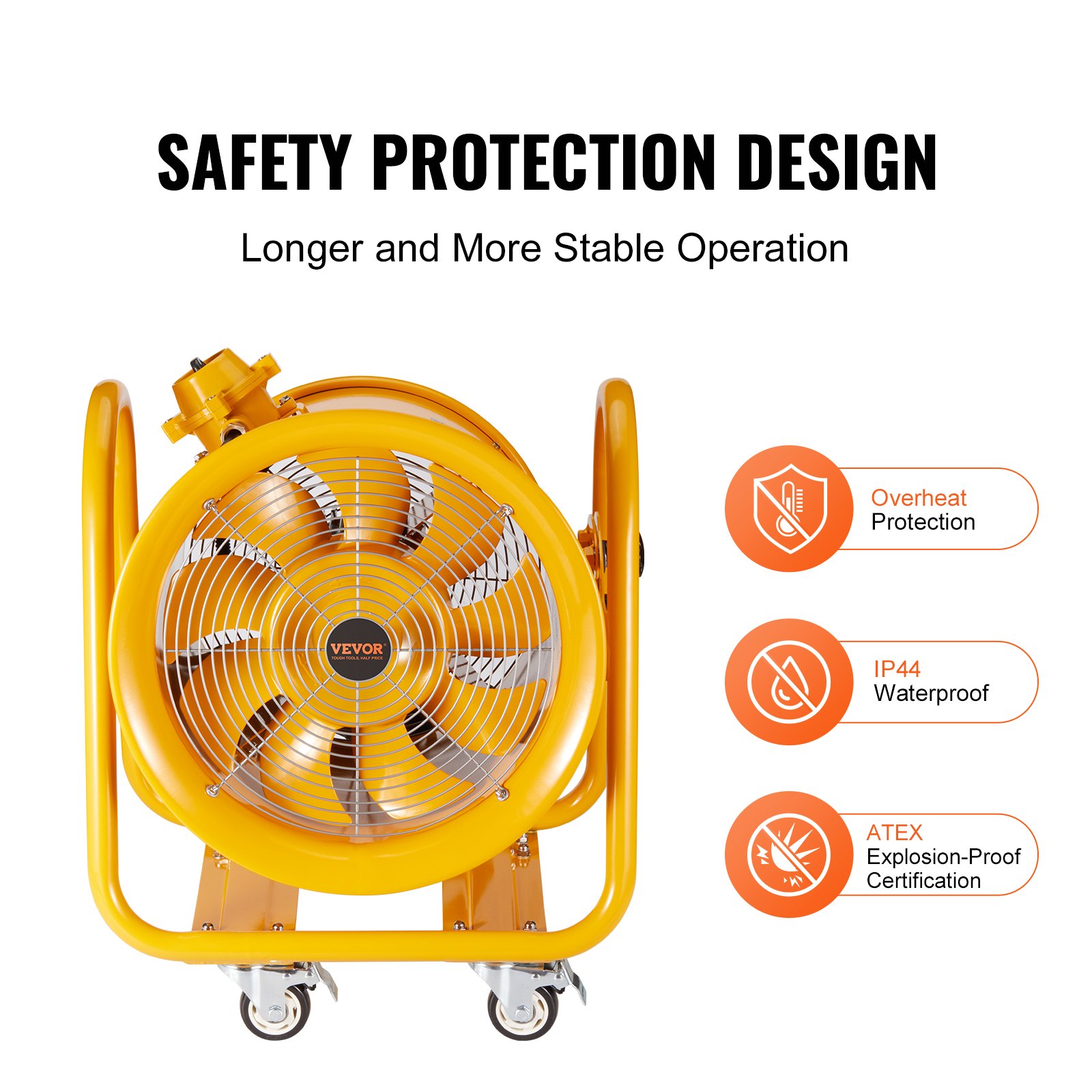 VEVOR Portable Ventilator, 406.4mm Heavy Duty Cylinder Fan, 1100W Strong Shop Exhaust Fan 4240CFM, 5m Power Cord (No charging head), Industrial Utility Blower for Sucking Dust, Smoke Home/Workplace