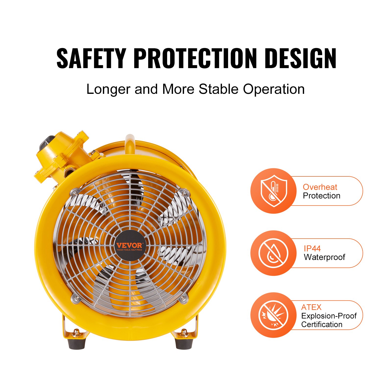 VEVOR Portable Ventilator, 304.8mm Heavy Duty Cylinder Fan, 500W Strong Shop Exhaust Fan 2500CFM, 3m Power Cord (No charging head), Industrial Utility Blower for Sucking Dust, Smoke Home/Workplace