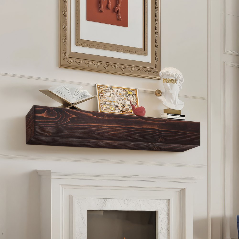 VEVOR Lareira Mantel Madeira Prateleira Flutuante Lareira Rústica Mantel 48" Marrom