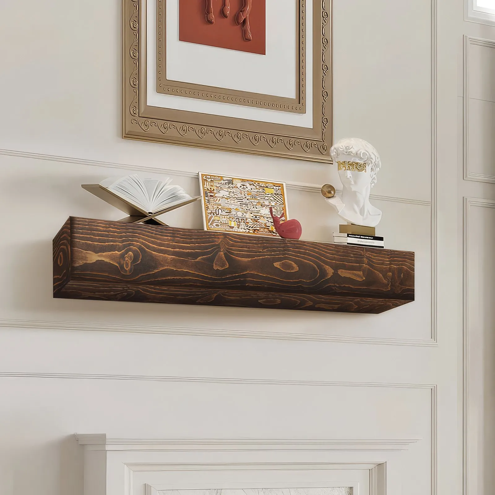 VEVOR Fireplace Mantel Wood Shelf Floating Rustic Fireplace Mantel 84" Brown