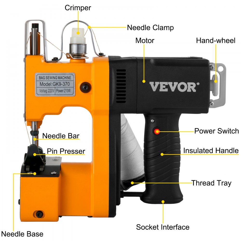 VEVOR Portable Bag Closer Sewing Machine Bag Stitcher Yellow for Express Company