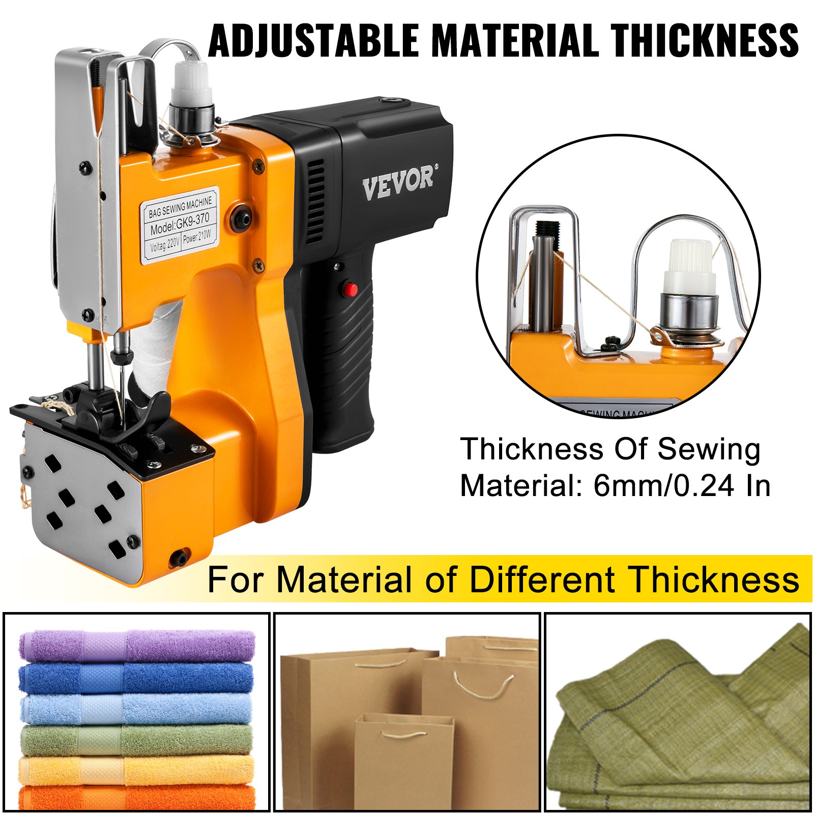 VEVOR Portable Bag Closer Sewing Machine Bag Stitcher Yellow for Express Company