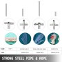 VEVOR canvas wall tent assembly parts: steel pipes, nails, ropes, and connectors.