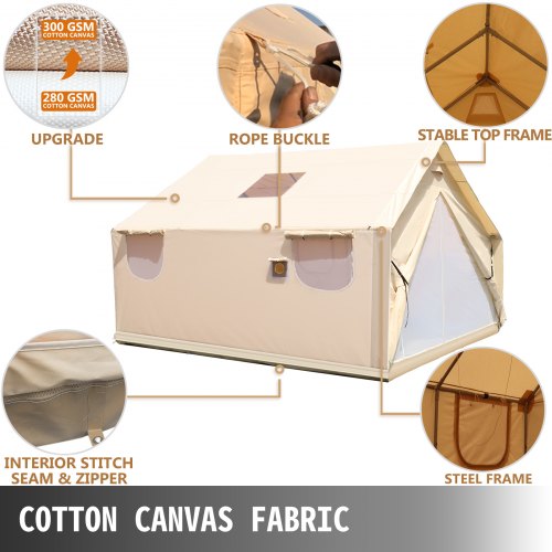 VEVOR Large Canvas Tent 12x14ft, Wall Tent with PVC Storm Flap, Canvas Wall Tents Waterproof, Canvas Camping Tents With Stove Hole for 8-10 people Outdoor Party Hiking Barbecue