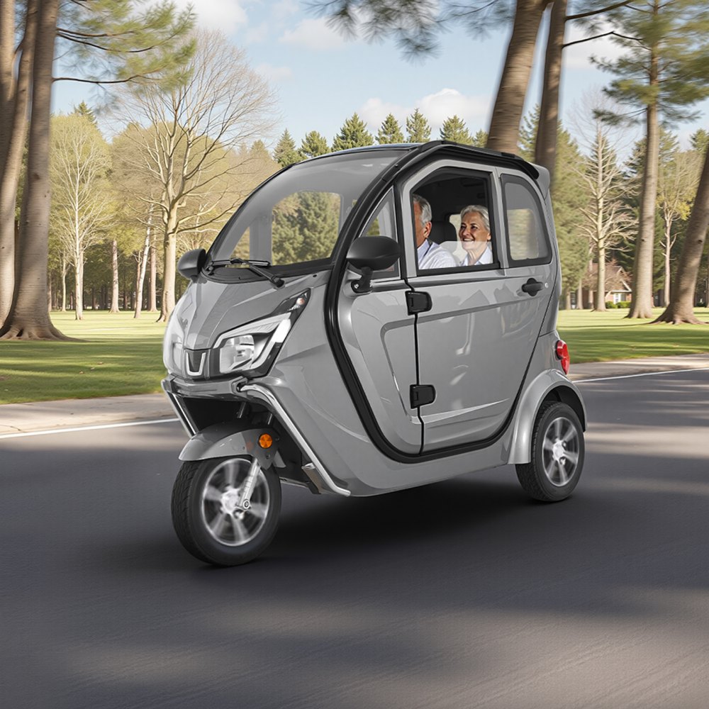 VEVOR 3-Wheel Enclosed Mobility Scooter for Seniors Adults, 650lbs Capacity, 3-Seater 1500W Electric Recreational Mobility Scooter 37 Miles Long Range, Remote Unlock, All-Terrain for Shopping Touring
