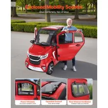 VEVOR 4-Wheel Enclosed Mobility Scooter for Seniors Adults, 660lbs Capacity, 3-Seater 2000W Electric Recreational Mobility Scooter 45 Miles Long Range, Remote Unlock, All-Terrain for Touring Shopping