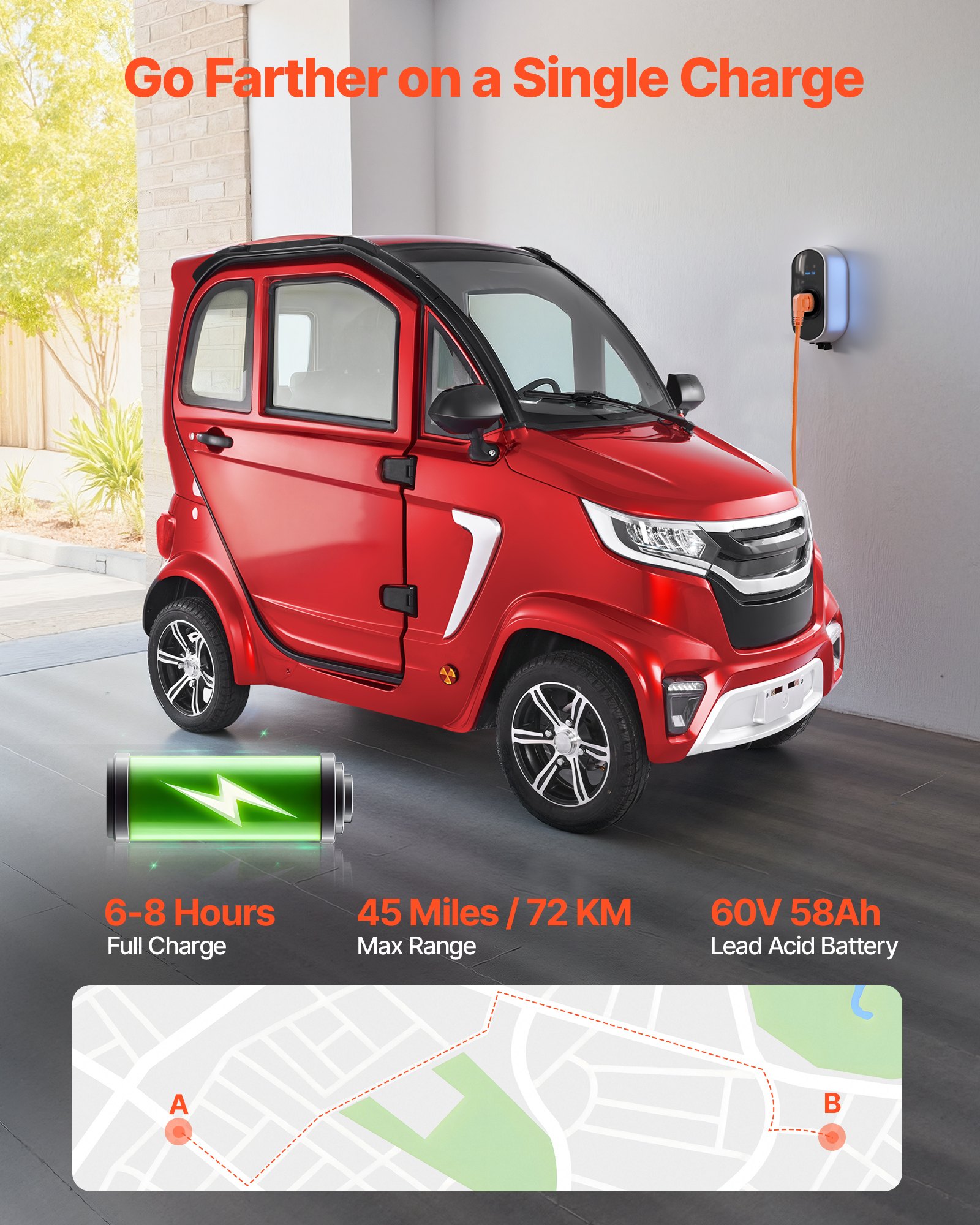 VEVOR 4-Wheel Enclosed Mobility Scooter for Seniors Adults, 660lbs Capacity, 3-Seater 2000W Electric Recreational Mobility Scooter 45 Miles Long Range, Remote Unlock, All-Terrain for Touring Shopping