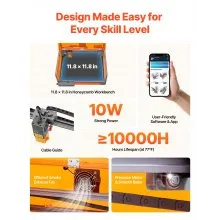 VEVOR Laser Engraver, 10W, Laser Engraving and Cutting Machine with Enclosure, Laser Cutter Engraver Machine, 11.8 x 11.8 in Working Area, 7000 mm/min, for Wood, Leather, Glass, Certain Metal, Class 1