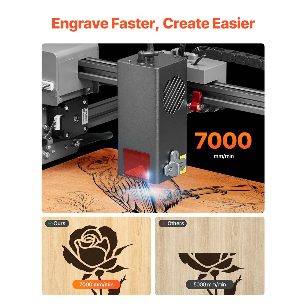 VEVOR Laser Engraver, 20W, Laser Engraving and Cutting Machine with Enclosure, Laser Cutter Engraver Machine, 7000 mm/min, 300 x 300 mm Working Area, for Wood, Leather, Glass, Certain Metal, Class 1