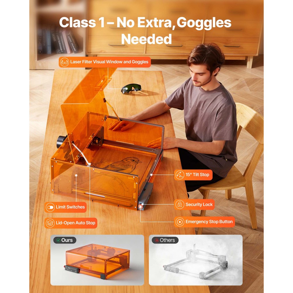 VEVOR Laser Engraver, 20W, Laser Engraving and Cutting Machine with Enclosure, Laser Cutter Engraver Machine, 7000 mm/min, 300 x 300 mm Working Area, for Wood, Leather, Glass, Certain Metal, Class 1