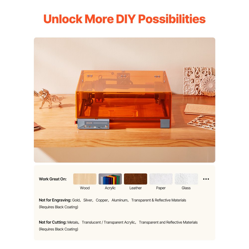 VEVOR Laser Engraver, 20W, Laser Engraving and Cutting Machine with Enclosure, Laser Cutter Engraver Machine, 7000 mm/min, 300 x 300 mm Working Area, for Wood, Leather, Glass, Certain Metal, Class 1