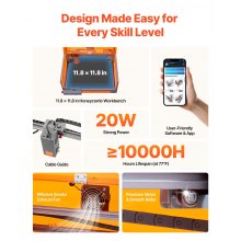VEVOR Laser Engraver, 20W, Laser Engraving and Cutting Machine with Enclosure, Laser Cutter Engraver Machine, 7000 mm/min, 300 x 300 mm Working Area, for Wood, Leather, Glass, Certain Metal, Class 1