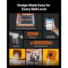 VEVOR Laser Engraver, 20W, Laser Engraving and Cutting Machine with Enclosure Camera, Laser Cutter, 15.7 x 15.7 in Working Area, 30000 mm/min, for Wood, Leather, Glass, Paper, Certain Metal, Class 1