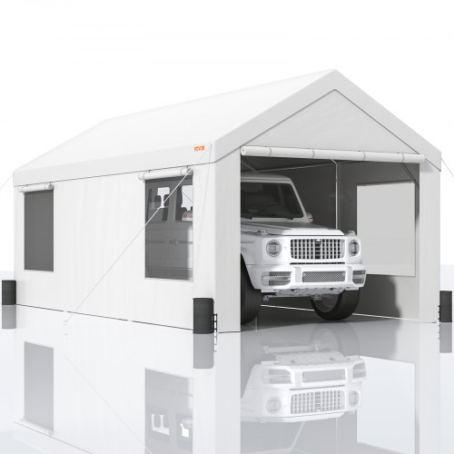 VEVOR Carport, 10x20ft Heavy Duty Car Canopy, Portable Garage with Roll-up Ventilated Windows & Removable Sidewalls, UV Resistant Waterproof All-Season Tarp for SUV, F150, Car, Truck, Boat, White