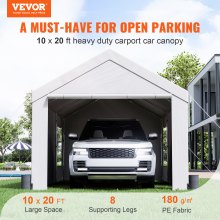 VEVOR Carport, Heavy Duty 10x20ft Car Canopy, Outdoor Garage Shelter with Removable Sidewalls, Roll-up Ventilated Windows & Doors, UV Resistant Waterproof  Tarp for Car, Truck, Boat, White