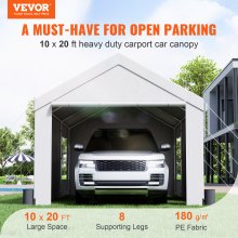 VEVOR Carport, Heavy Duty 10x20ft Car Canopy, Outdoor Garage Shelter with Removable Sidewalls, Roll-up Ventilated Windows & Doors, UV Resistant Waterproof  Tarp for Car, Truck, Boat, White