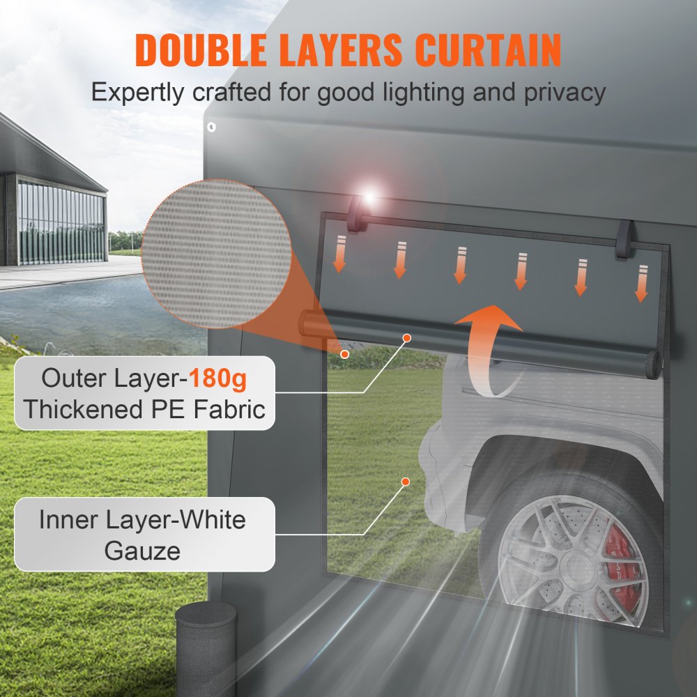 VEVOR Carport, Extra Large 12 x 20 ft Car Canopy with Roll-up Ventilated Windows, Portable Garage with Removable Sidewalls, Waterproof UV Resistant All-Season Tarp for SUV, Truck, Boat