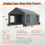 VEVOR carport with galvanized steel frame in dark gray, dimensions 12 x 20 x 9.7 ft, 4 windows.