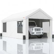 VEVOR Carport, 12 x 20 ft Copertina de mașină rezistentă cu ferestre ventilate rulante, garaj portabil foarte mare cu pereți laterali detașabili, prelată rezistentă la UV pentru SUV, camion, barcă