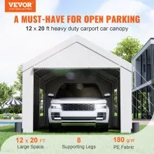 VEVOR Carport, 12 x 20 ft Heavy Duty Car Canopy with Roll-up Ventilated Windows, Extra Large Portable Garage with Removable Sidewalls, Waterproof UV Resistant All-Season Tarp for SUV, Truck, Boat