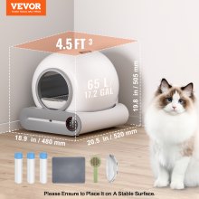 VEVOR Bac à litière pour chat autonettoyant 65L avec capteur de contrôle par application pour éliminer les odeurs Gris